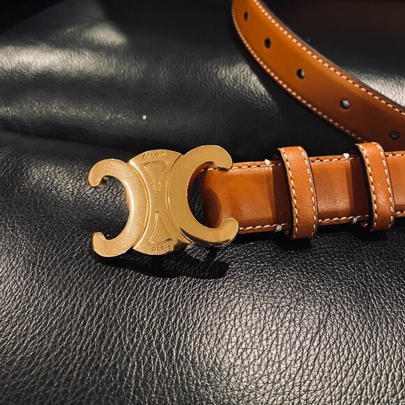 Celine Triomphe Brown Belt with Gold Buckle main image 4